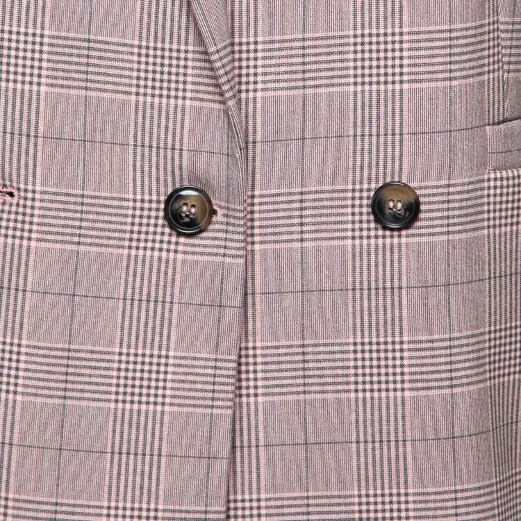 Pre Owned Ganni Pink & Silver Checkered Print Crepe Hewitt Blazer XS