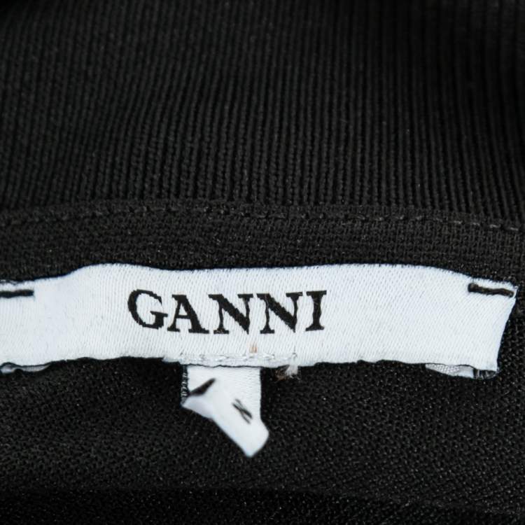 Pre Owned Ganni Black Striped Jersey Dubois Polo Top S
