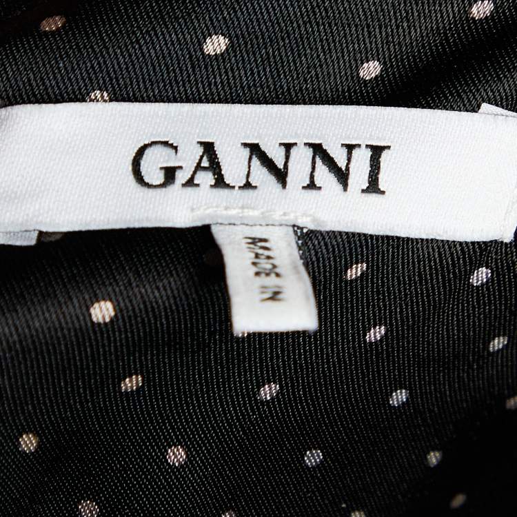 Pre Owned Ganni Black Polka Dot Satin Cameron Maxi Dress S