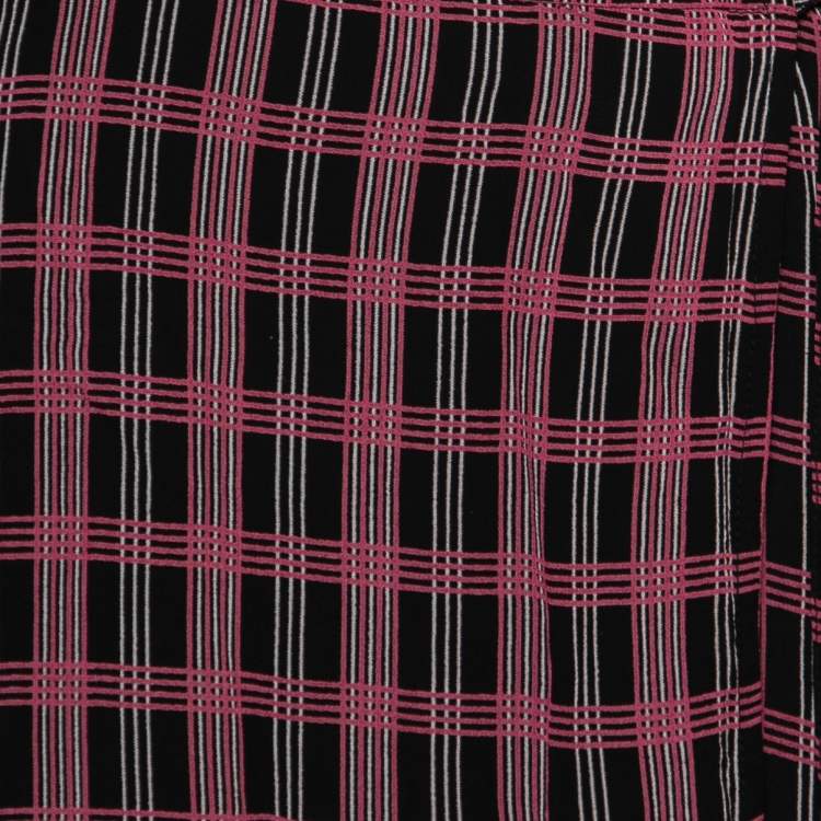Pre Owned Ganni Black & Pink Printed Light Crepe Wrap Dress S