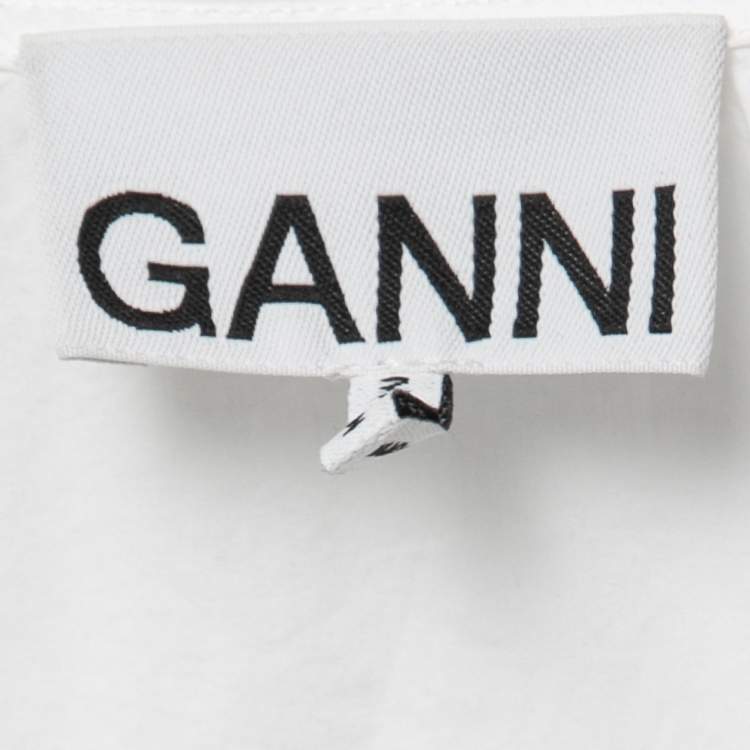 Pre Owned Ganni White Cotton Oversized Ruffled Collar Shirt L