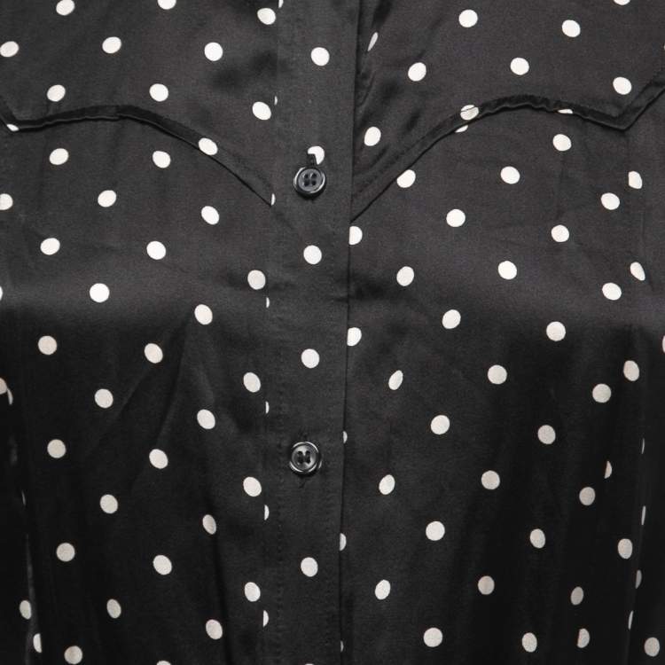 Pre Owned Ganni Black Polka Dot Printed Silk Button Front Maxi Dress M