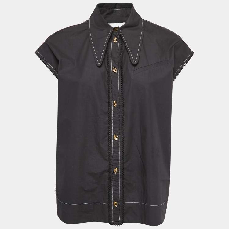 Pre Owned Ganni Black Cotton Button Front Sleeveless Shirt S