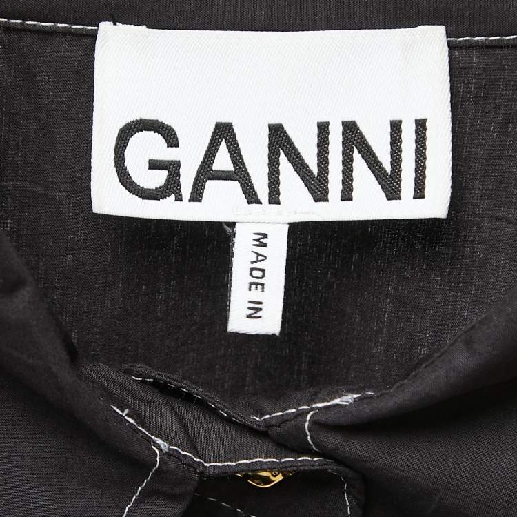 Pre Owned Ganni Black Cotton Button Front Sleeveless Shirt S