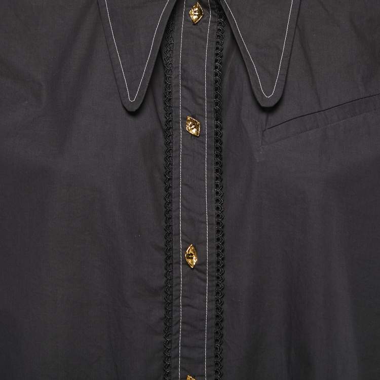 Pre Owned Ganni Black Cotton Button Front Sleeveless Shirt S