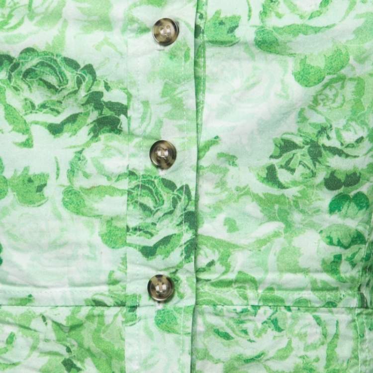 Pre Owned Ganni Green Floral Printed Cotton Blouse S