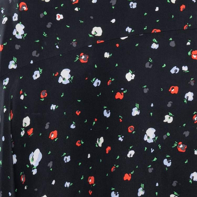 Pre Owned Ganni Black Print Silk Nolana Wrap On Midi Skirt L