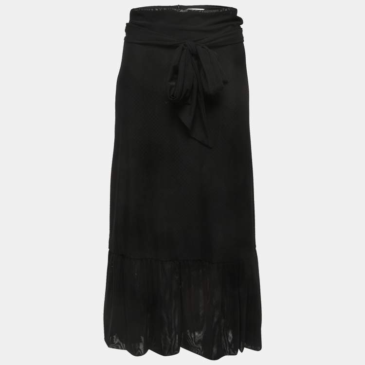 Pre Owned Ganni Black Stretch Knit Addison Wrap Midi Skirt M