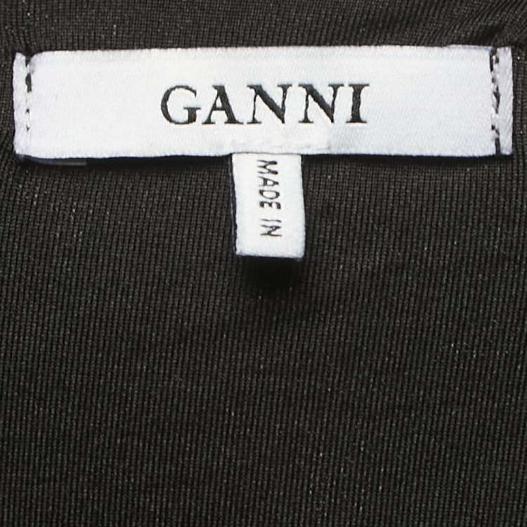 Pre Owned Ganni Black Stretch Knit Addison Wrap Midi Skirt M