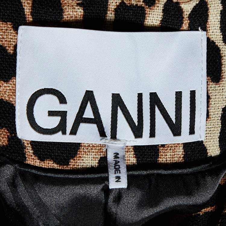 Pre Owned Ganni Brown Leopard Printed Linen & Cotton Coat M