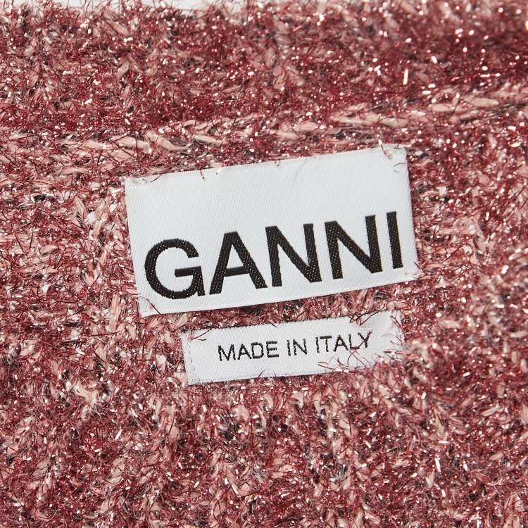 Pre Owned Ganni Pink Lurex Rib Knit Sleeveless Top S