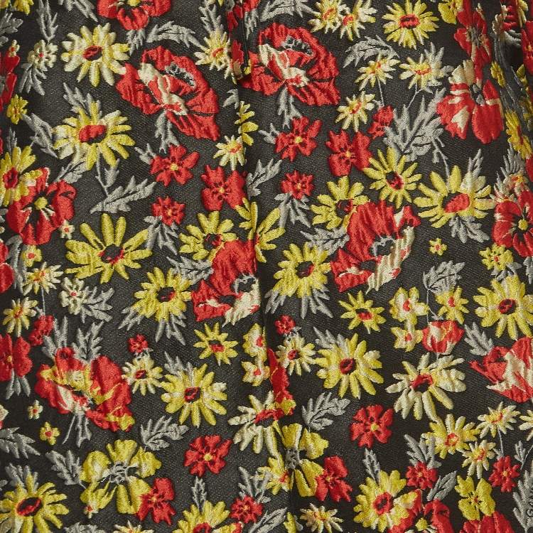 Pre Owned Ganni Multicolor Floral Jacquard Puff-Sleeve Mini Dress S