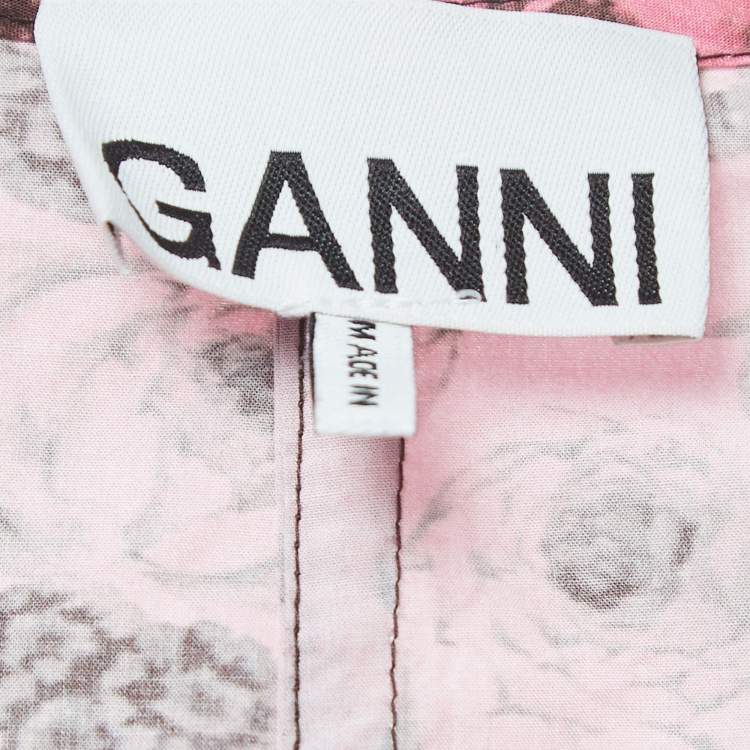 Pre Owned Ganni Pink Floral Print Cotton Belted Wrap Mini Dress M