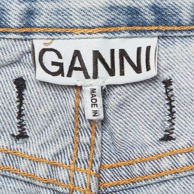 Pre Owned Ganni Light Blue Washed Denim High Waist Jeans S Waist 26