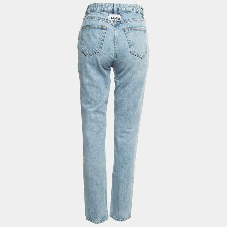 Pre Owned Ganni Light Blue Washed Denim High Waist Jeans S Waist 26