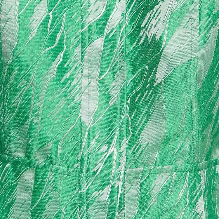 Pre Owned Ganni Green Abstract Pattern Jacquard Puff Sleeve Mini Dress M
