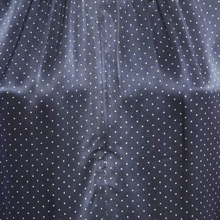 Pre Owned Ganni Navy Blue Polka Dot Print Satin Tie-Up Open Back Blouse S