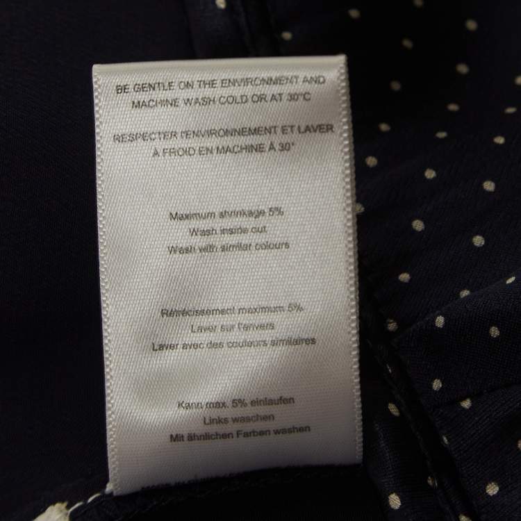 Pre Owned Ganni Navy Blue Polka Dot Print Satin Tie-Up Open Back Blouse S