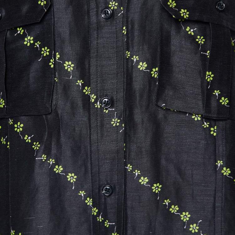 Pre Owned Ganni Black Floral Print Linen & Silk Button Front Shirt S
