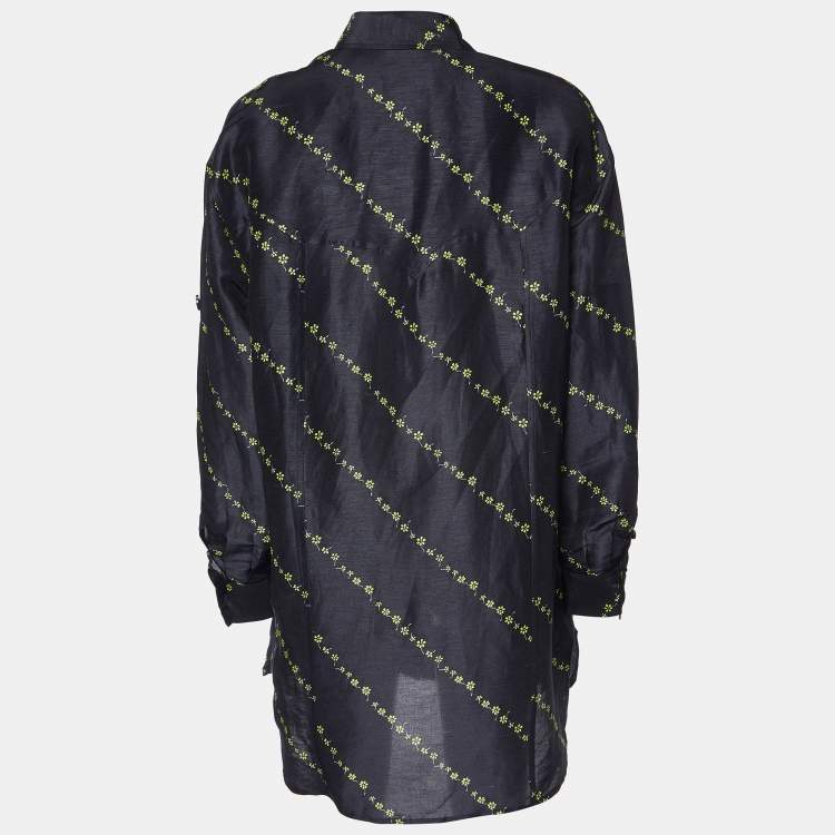 Pre Owned Ganni Black Floral Print Linen & Silk Button Front Shirt S