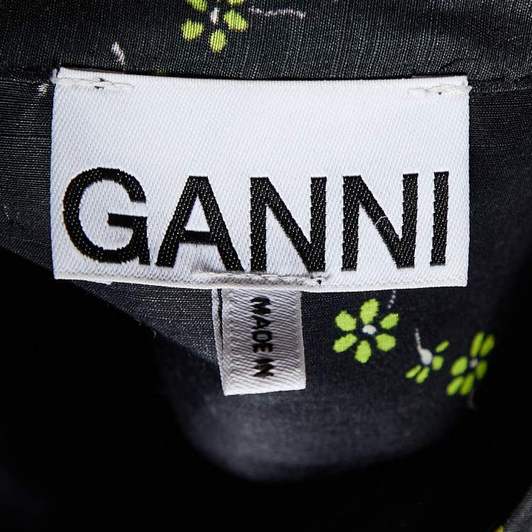 Pre Owned Ganni Black Floral Print Linen & Silk Button Front Shirt S