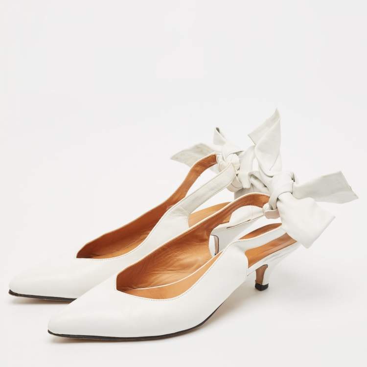 Pre Owned Ganni White Leather Pointed Toe Ankle Strap Pumps Size 39