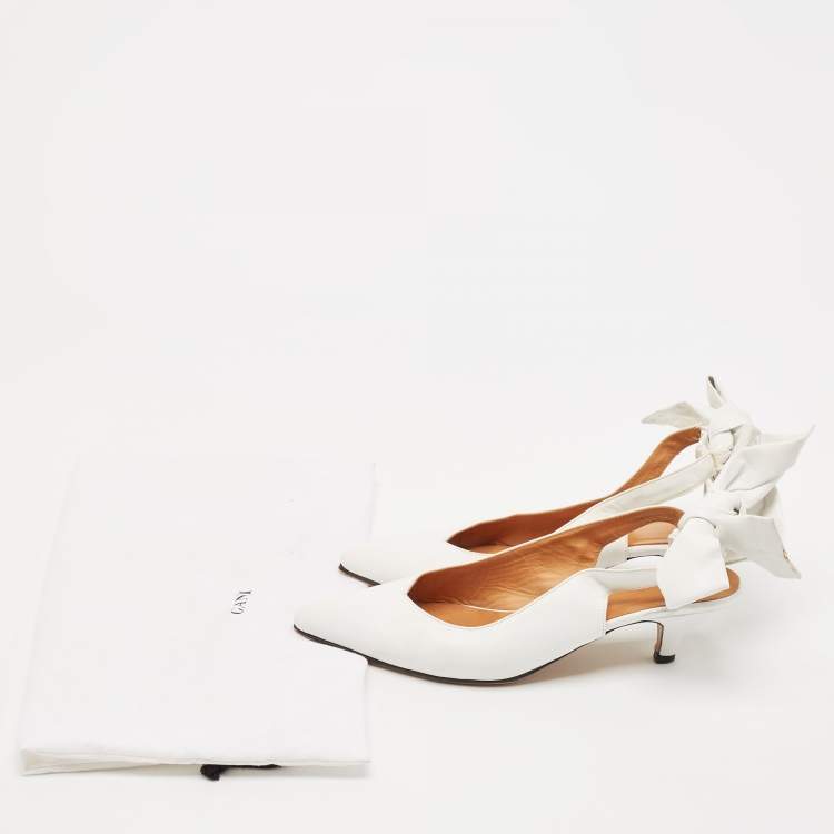 Pre Owned Ganni White Leather Pointed Toe Ankle Strap Pumps Size 39