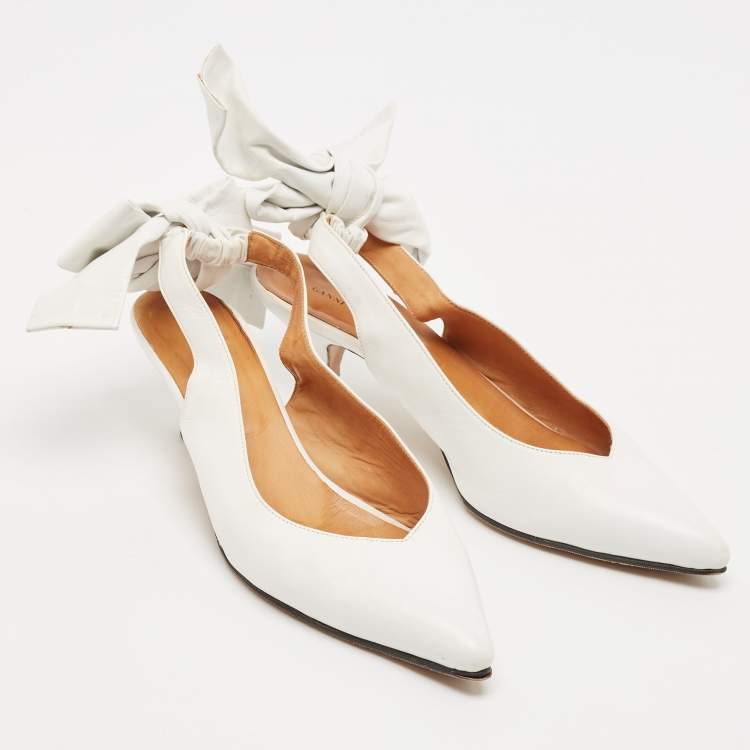 Pre Owned Ganni White Leather Pointed Toe Ankle Strap Pumps Size 39