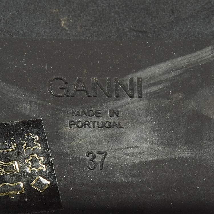 Pre Owned Ganni Black Patent Leather Crystal Embellished Slip On Loafers Size 37