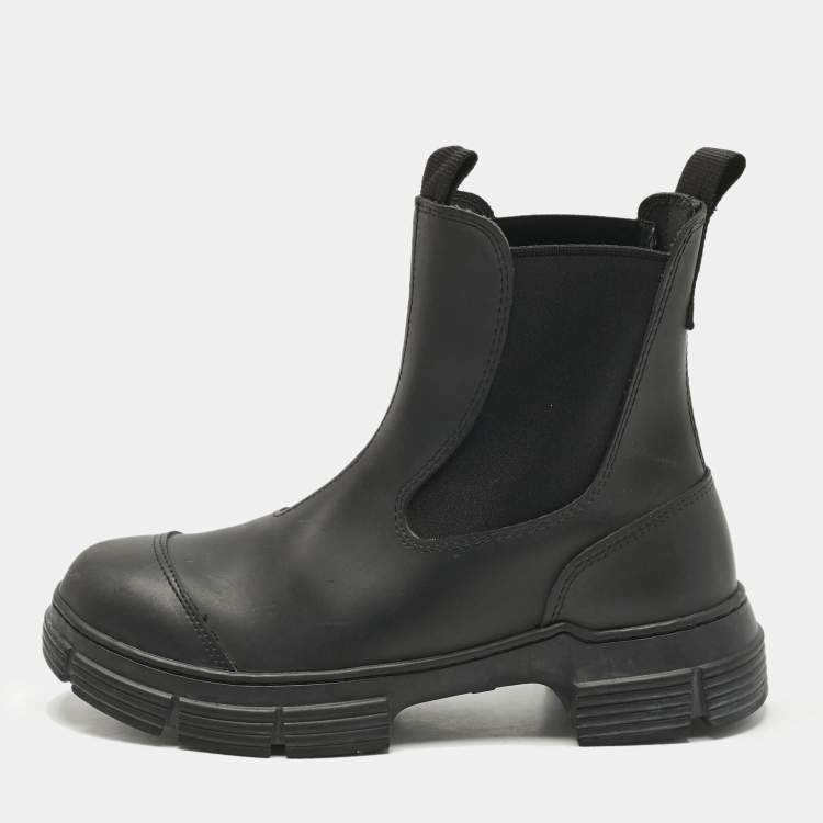 Pre Owned Ganni Black Rubber City Ankle Boots Size 36