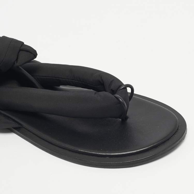 Pre Owned Ganni Black Nylon Puffy Thong Ankle Wrap Flats Size 39