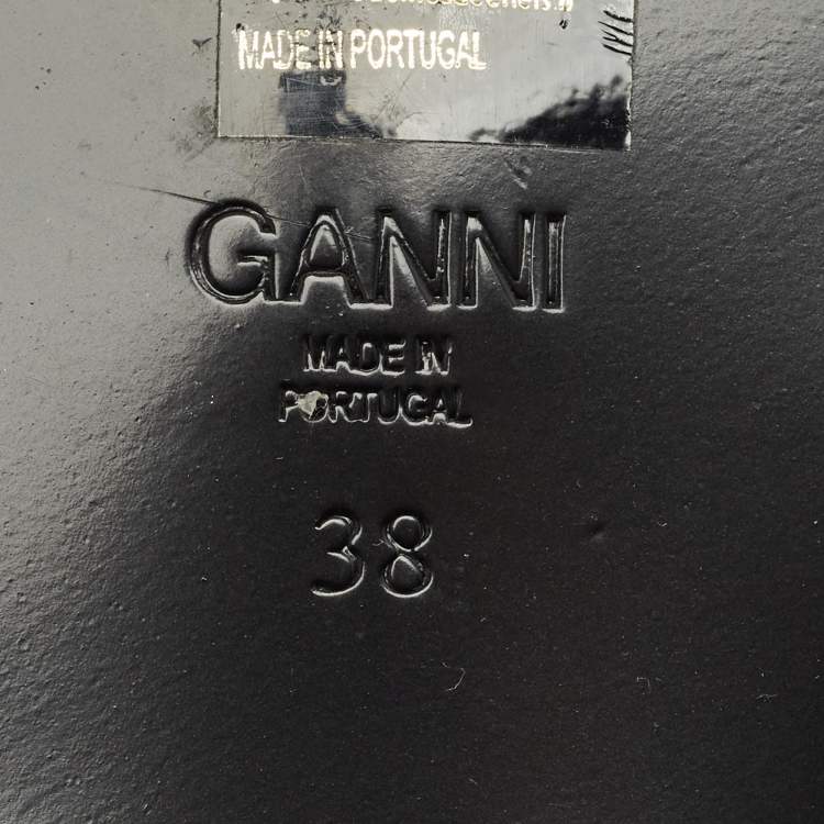 Pre Owned Ganni Brown Leopard Print Denim Feminine Buckle Sandals Size 38