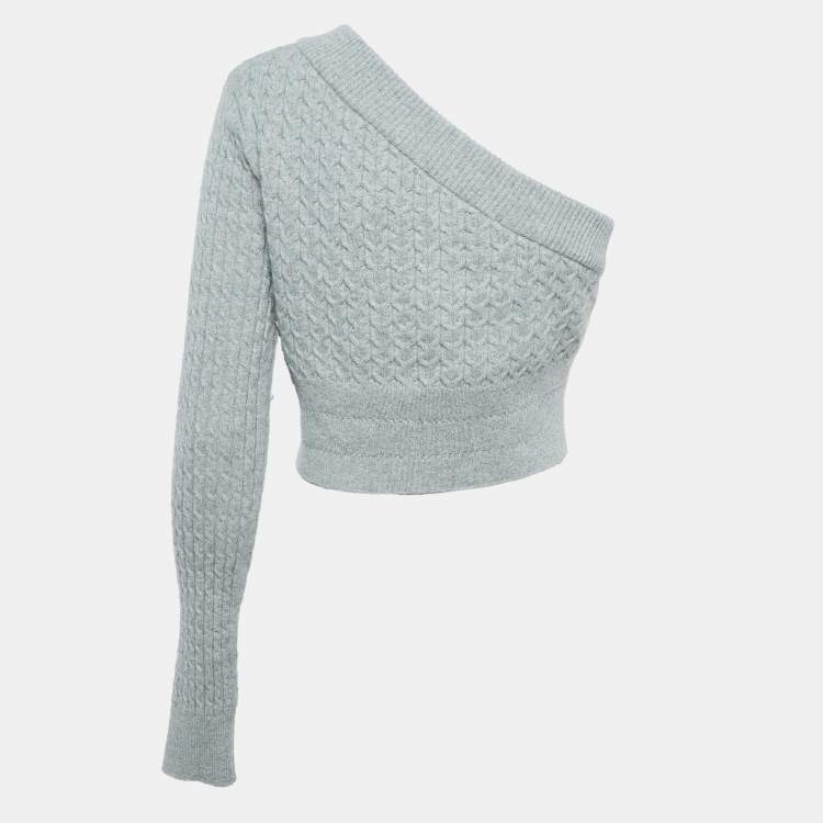Pre Owned Gauge81 Grey Cashmere Cable Knit One Shoulder Crop Sweater M