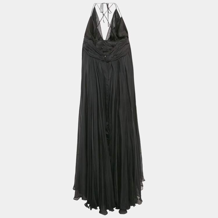Pre Owned Gauri & Nanika Black Chiffon Draped Maxi Dress M