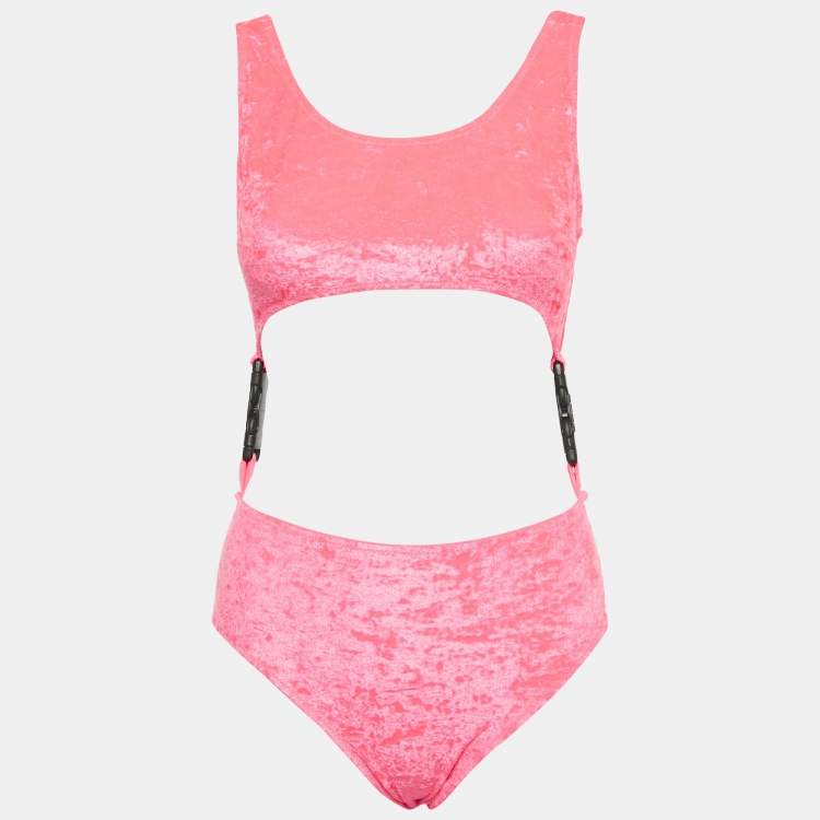 Pre Owned GCDS Pink Velvet Cut-Out Buckle Detail Swimsuit M