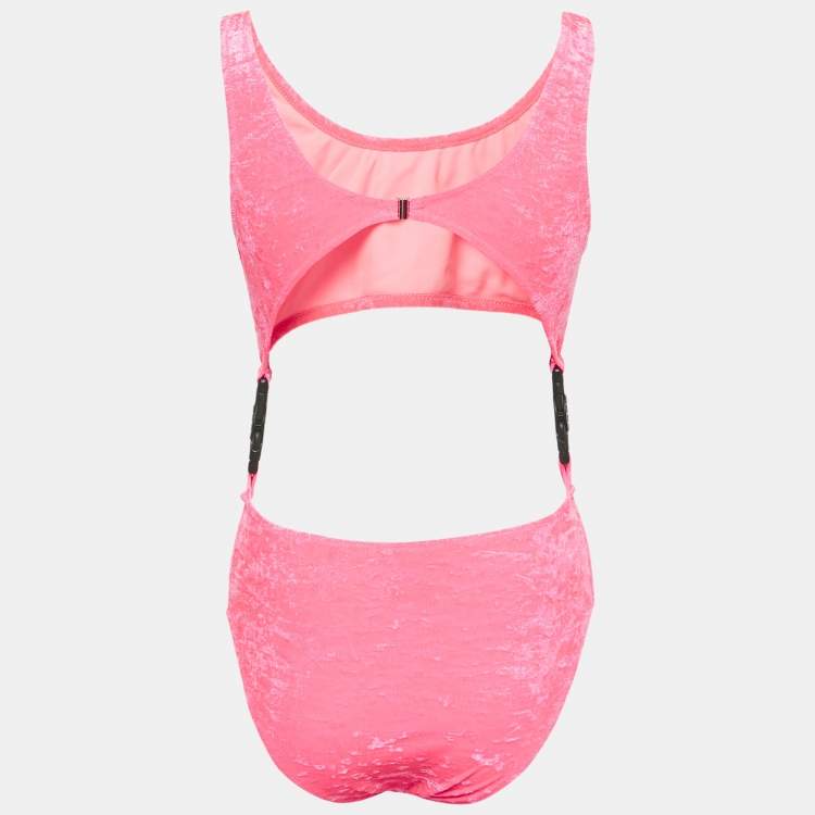 Pre Owned GCDS Pink Velvet Cut-Out Buckle Detail Swimsuit M