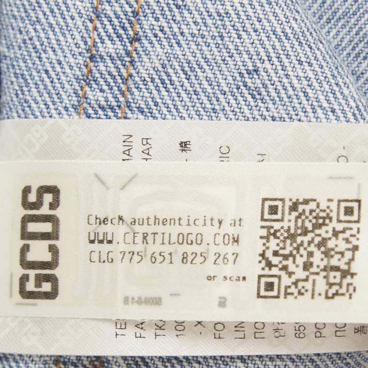 Pre Owned GCDS Blue Denim Logo Crystal Waist Detail Jeans S