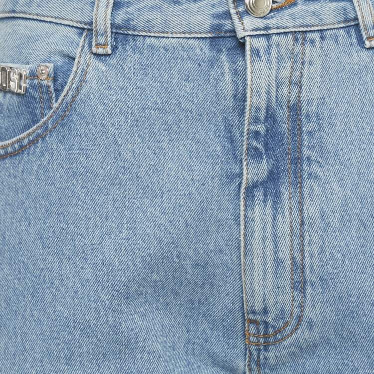 Pre Owned GCDS Blue Denim Logo Crystal Waist Detail Jeans S