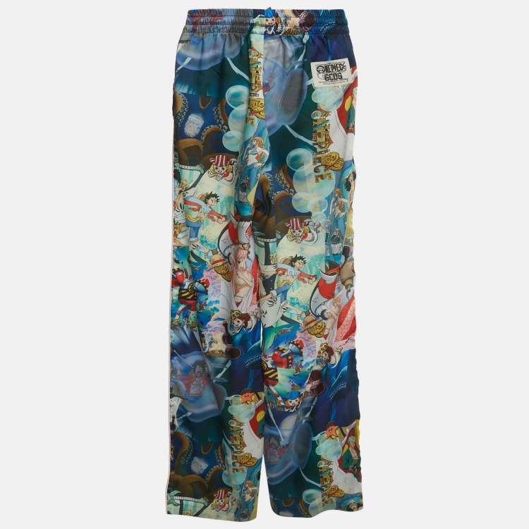 Pre Owned GCDS Multicolour Anime Print Satin wide Leg Pants XS