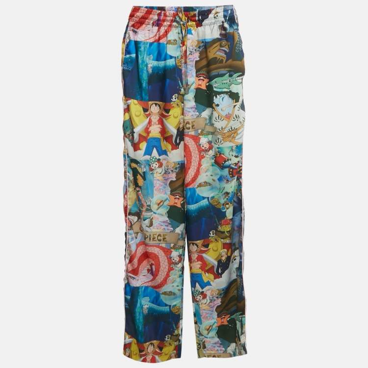 Pre Owned GCDS Multicolour Anime Print Satin wide Leg Pants XS