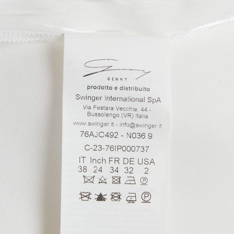 مملوكة مسبقًا Genny White Satin Ruched Orchid Detail Long Dress S