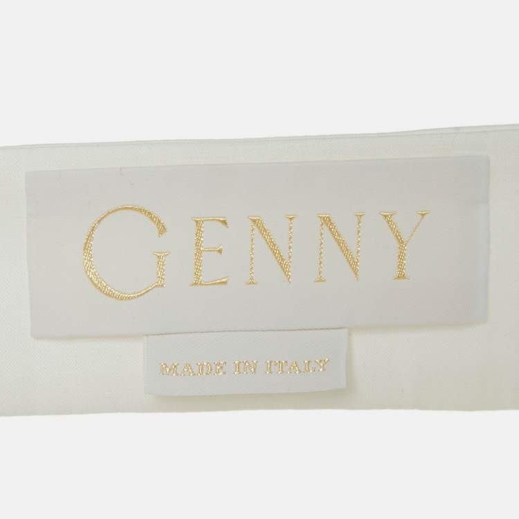 مملوكة مسبقًا Genny White Satin Ruched Orchid Detail Long Dress S