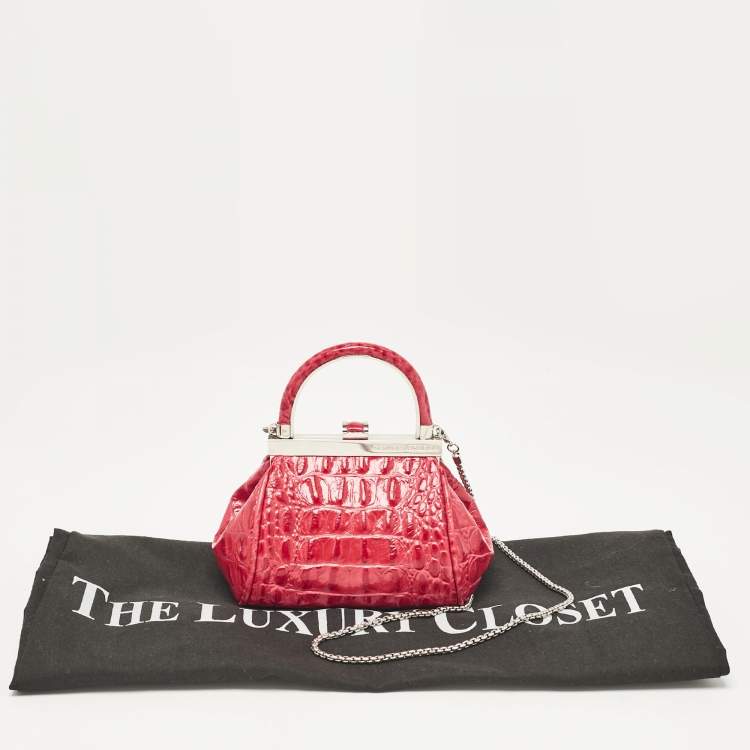Pre Owned Georges Hobeika Red Crocodile Top Handle Bag
