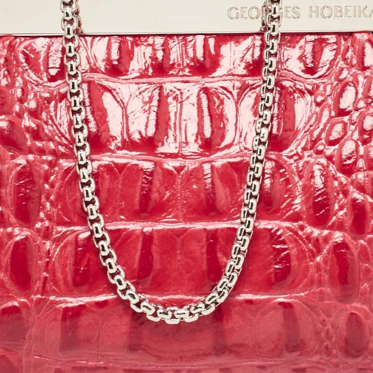 Pre Owned Georges Hobeika Red Crocodile Top Handle Bag