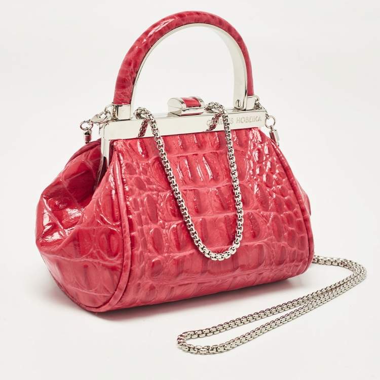 Pre Owned Georges Hobeika Red Crocodile Top Handle Bag