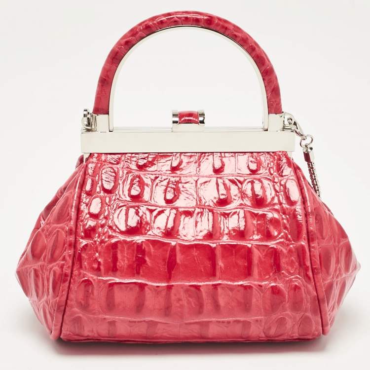 Pre Owned Georges Hobeika Red Crocodile Top Handle Bag