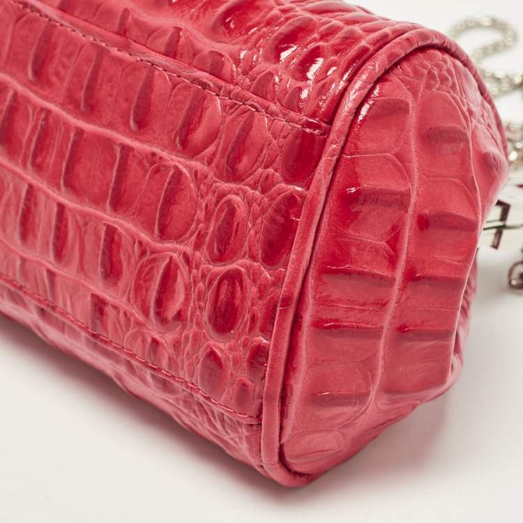 Pre Owned Georges Hobeika Red Crocodile Top Handle Bag