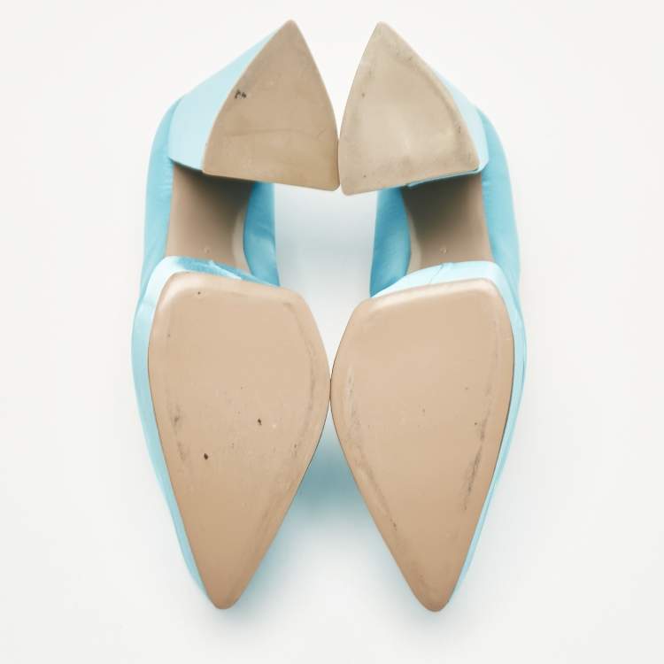 Pre Owned Georges Hobeika Blue Satin Platform Block Heel Pumps Size 39.5