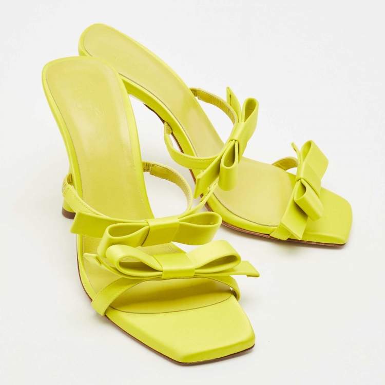Pre Owned Giaborghini Green Satin Bow Slide Sandals Size 40