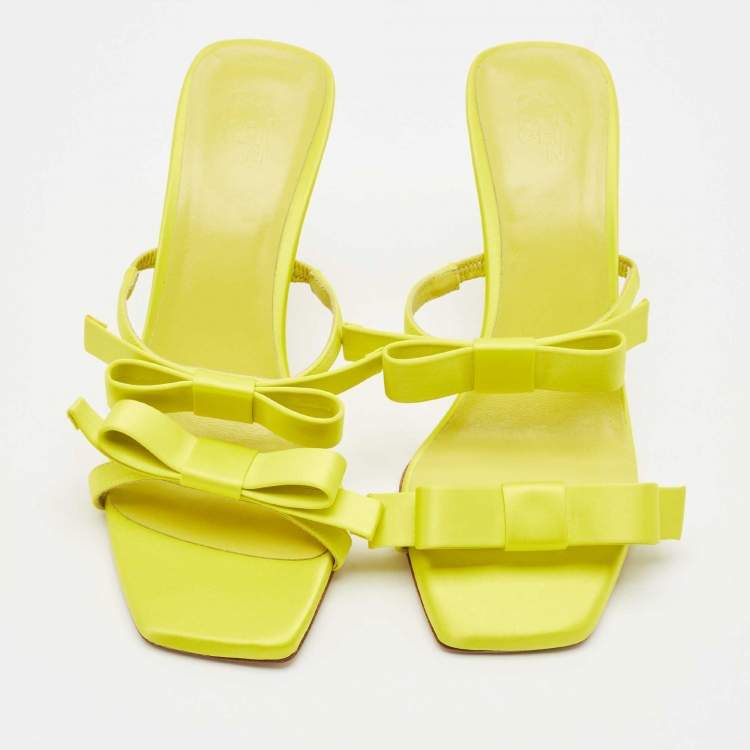 Pre Owned Giaborghini Green Satin Bow Slide Sandals Size 40